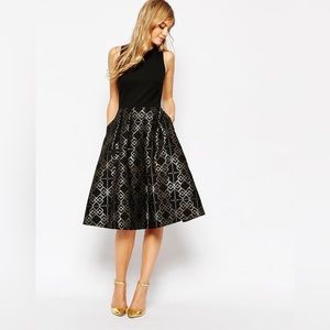 NWT Ted Baker London Black and Gold Jacquard Ballerina Dress